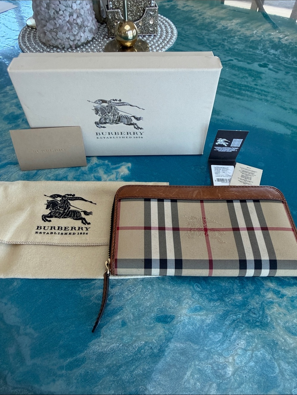 Burberry Beige & Brown Classic Check Zip-Around Wallet